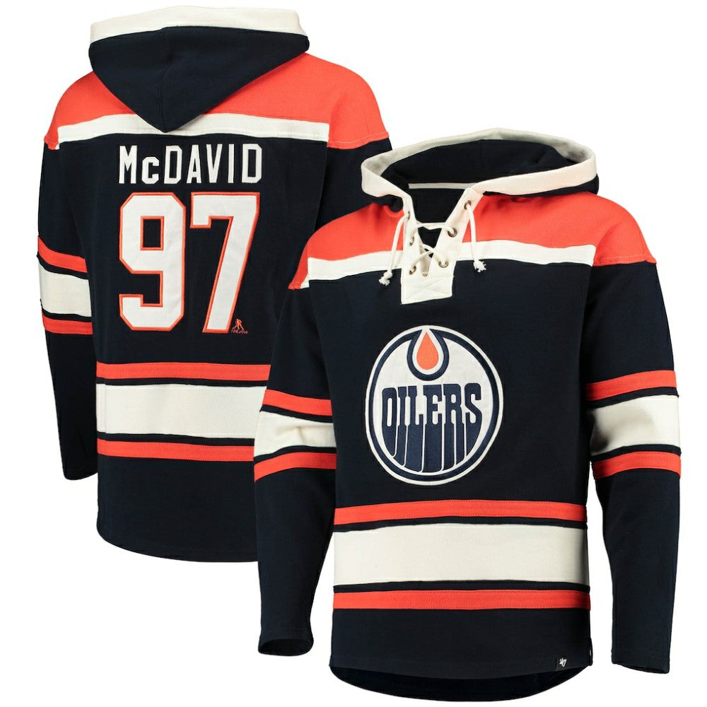 Connor McDavid Edmonton Oilers '47 Player Name & Number Lacer Pullover Hoodie - Navy | 47 brand Lifestyle