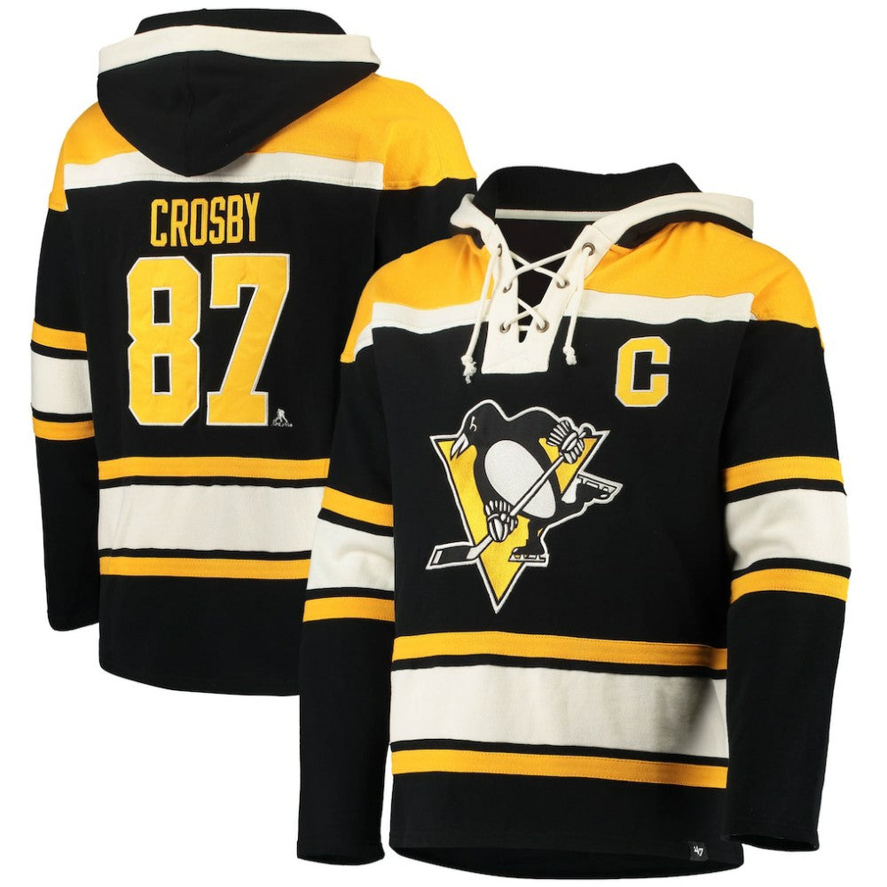 Sidney Crosby Pittsburgh Penguins '47 Player Name & Number Lacer Pullover Hoodie - Black | 47 brand Clearance