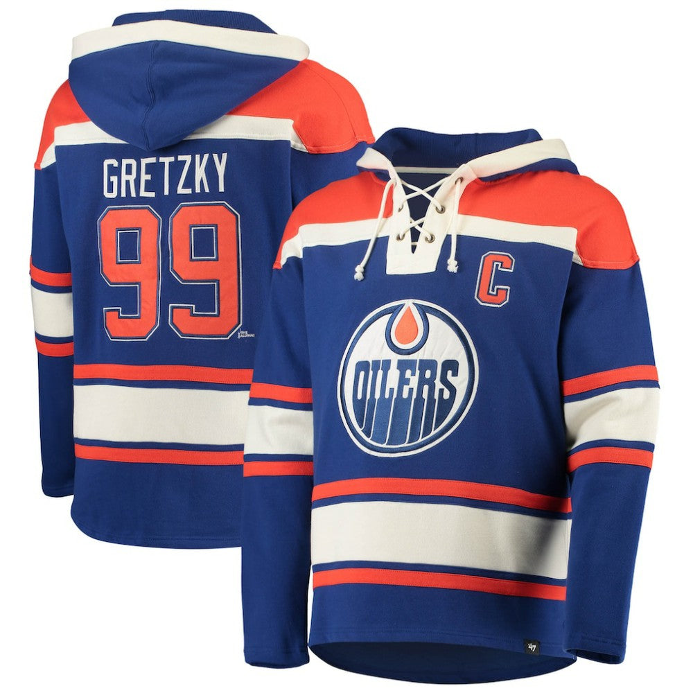 Wayne Gretzky Edmonton Oilers '47 Retired Player Name & Number Lacer Pullover Hoodie - Royal | 47 brand on sale