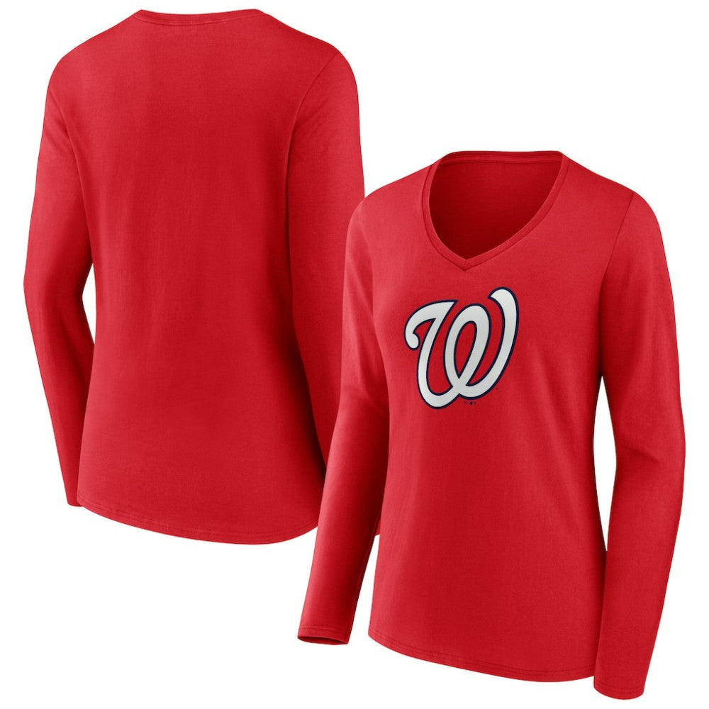 Washington Nationals Women's Official Logo Long Sleeve V-Neck T-Shirt Outlet