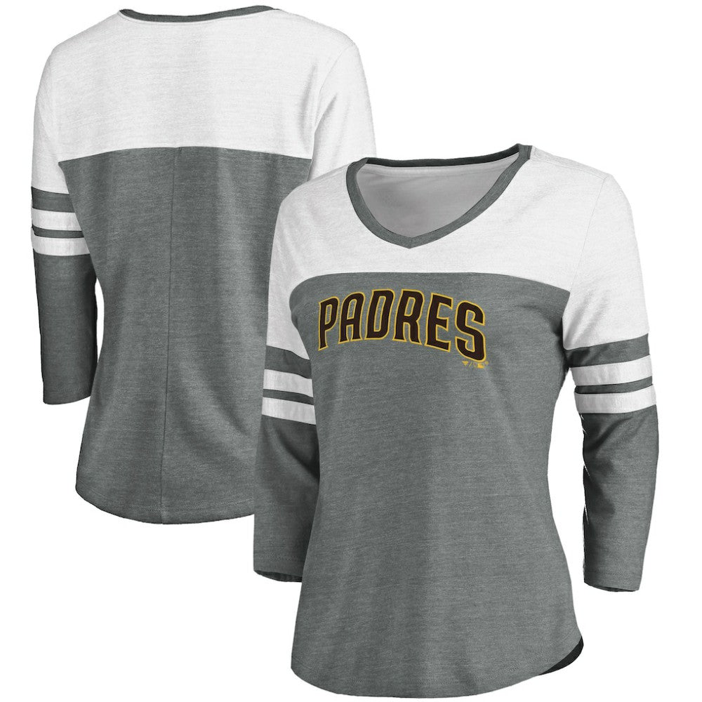 San Diego Padres Fanatics Women's Official Wordmark 3/4 Sleeve V-Neck T-Shirt Sale