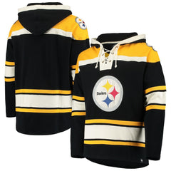 Pittsburgh Steelers '47 Lacer V-Neck Pullover Hoodie - Black/Gold - 47 brand