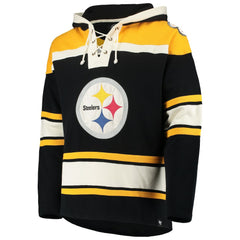 Pittsburgh Steelers '47 Lacer V-Neck Pullover Hoodie - Black/Gold - 47 brand