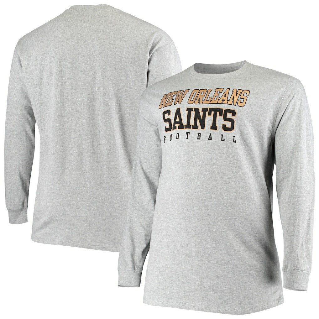 New Orleans Saints Big & Tall Practice Long Sleeve T-Shirt - Heathered Gray - Fanatics