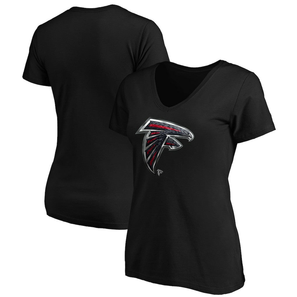 Atlanta Falcons Women's Midnight Mascot Logo V-Neck T-Shirt - Black - NFL