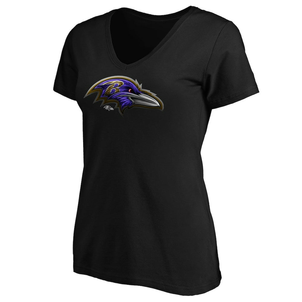 Baltimore Ravens Women's Midnight Mascot Logo V-Neck T-Shirt - Black - NFL