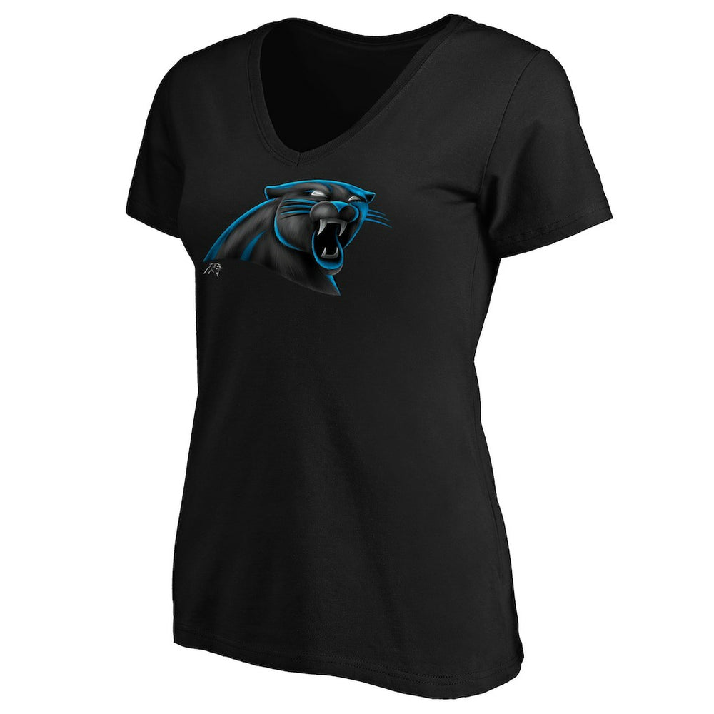 Carolina Panthers Women's Midnight Mascot Logo V-Neck T-Shirt - Black - NFL