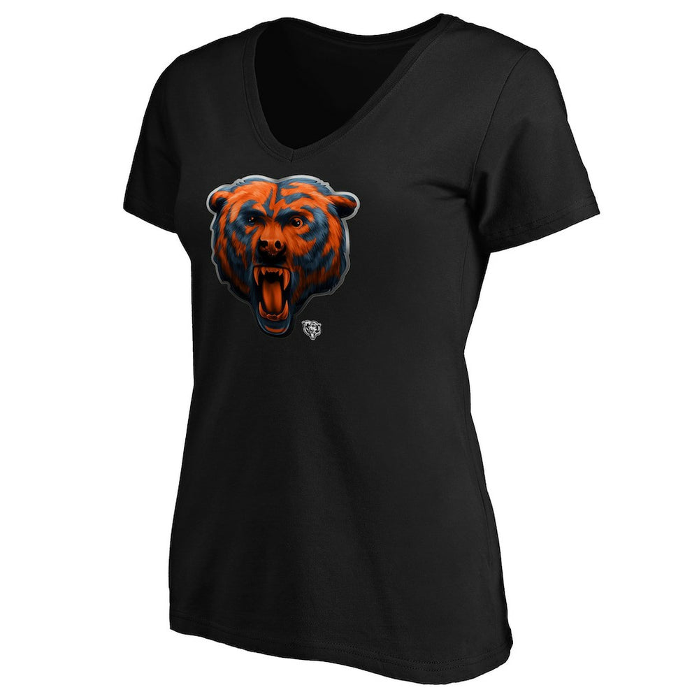 Chicago Bears Women's Midnight Mascot Logo V-Neck T-Shirt - Black - NFL