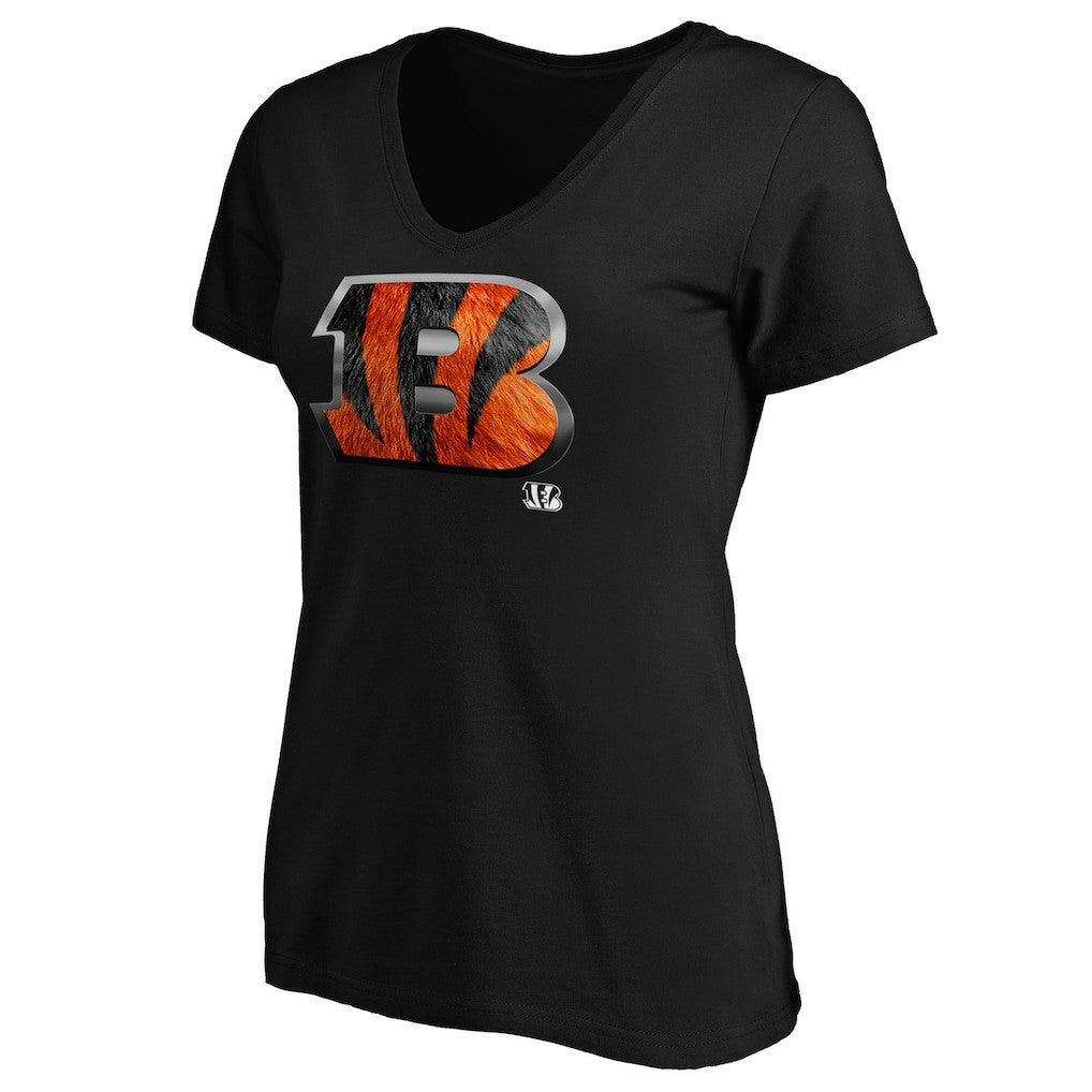 Cincinnati Bengals Women's Midnight Mascot Logo V-Neck T-Shirt - Black - NFL