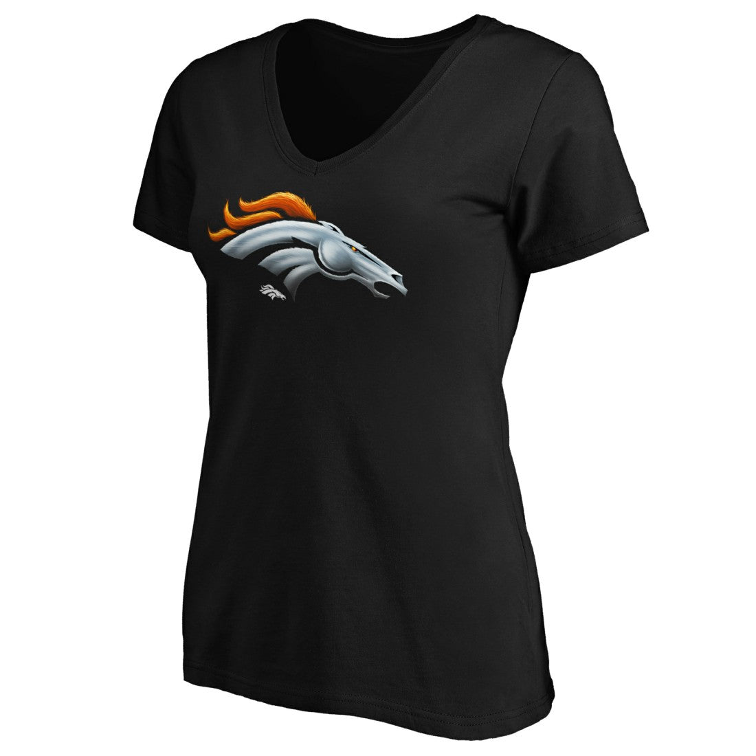 Denver Broncos Women's Midnight Mascot Logo V-Neck T-Shirt - Black - NFL
