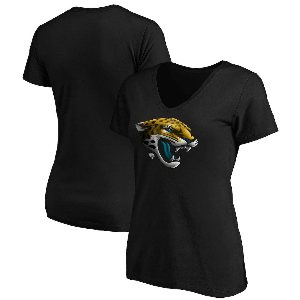 Jacksonville Jaguars Women's Midnight Mascot Logo V-Neck T-Shirt - Black - NFL
