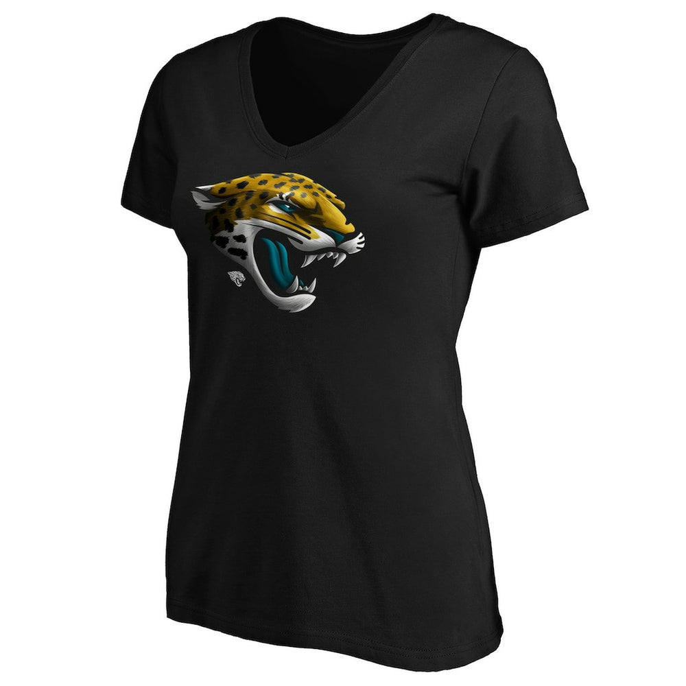 Jacksonville Jaguars Women's Midnight Mascot Logo V-Neck T-Shirt - Black - NFL