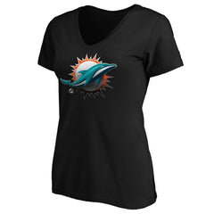 Miami Dolphins Women's Midnight Mascot Logo V-Neck T-Shirt - Black - NFL