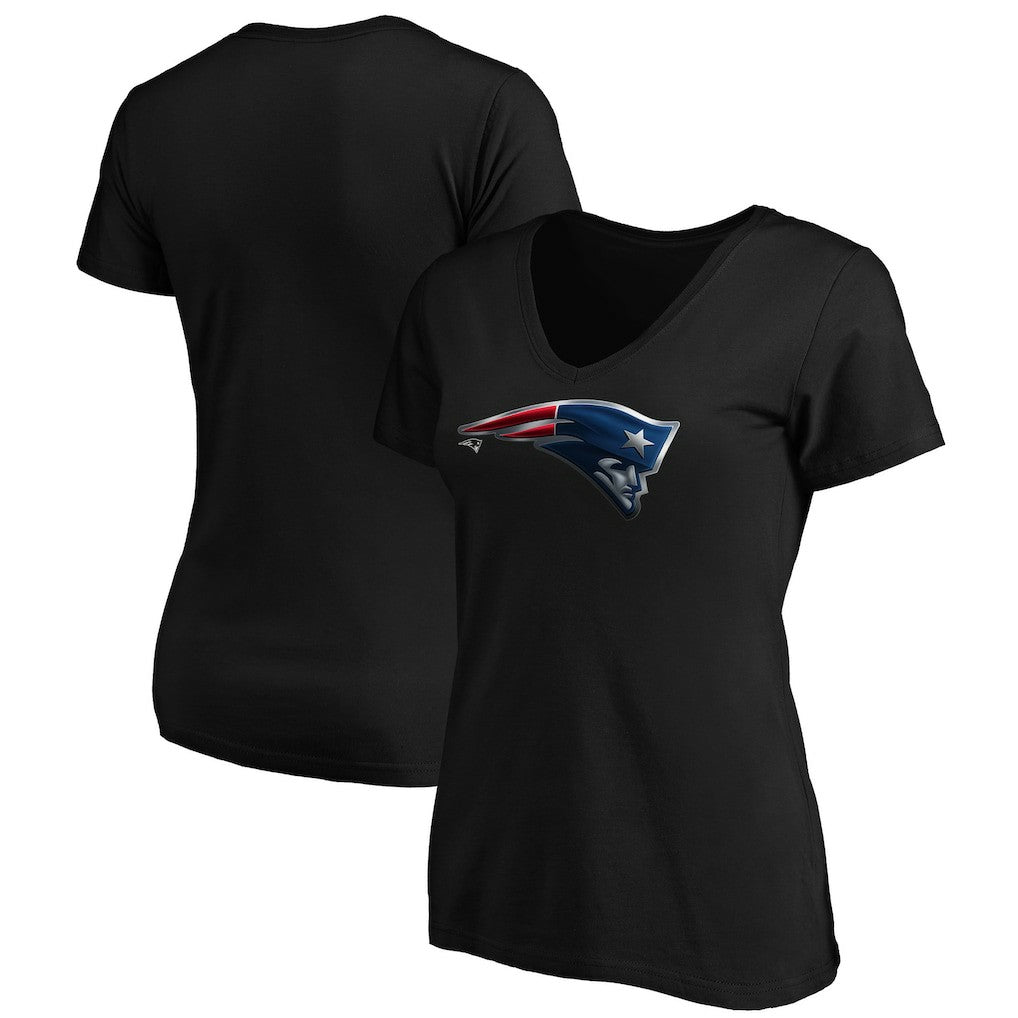 New England Patriots Women's Midnight Mascot Logo V-Neck T-Shirt - Black - NFL