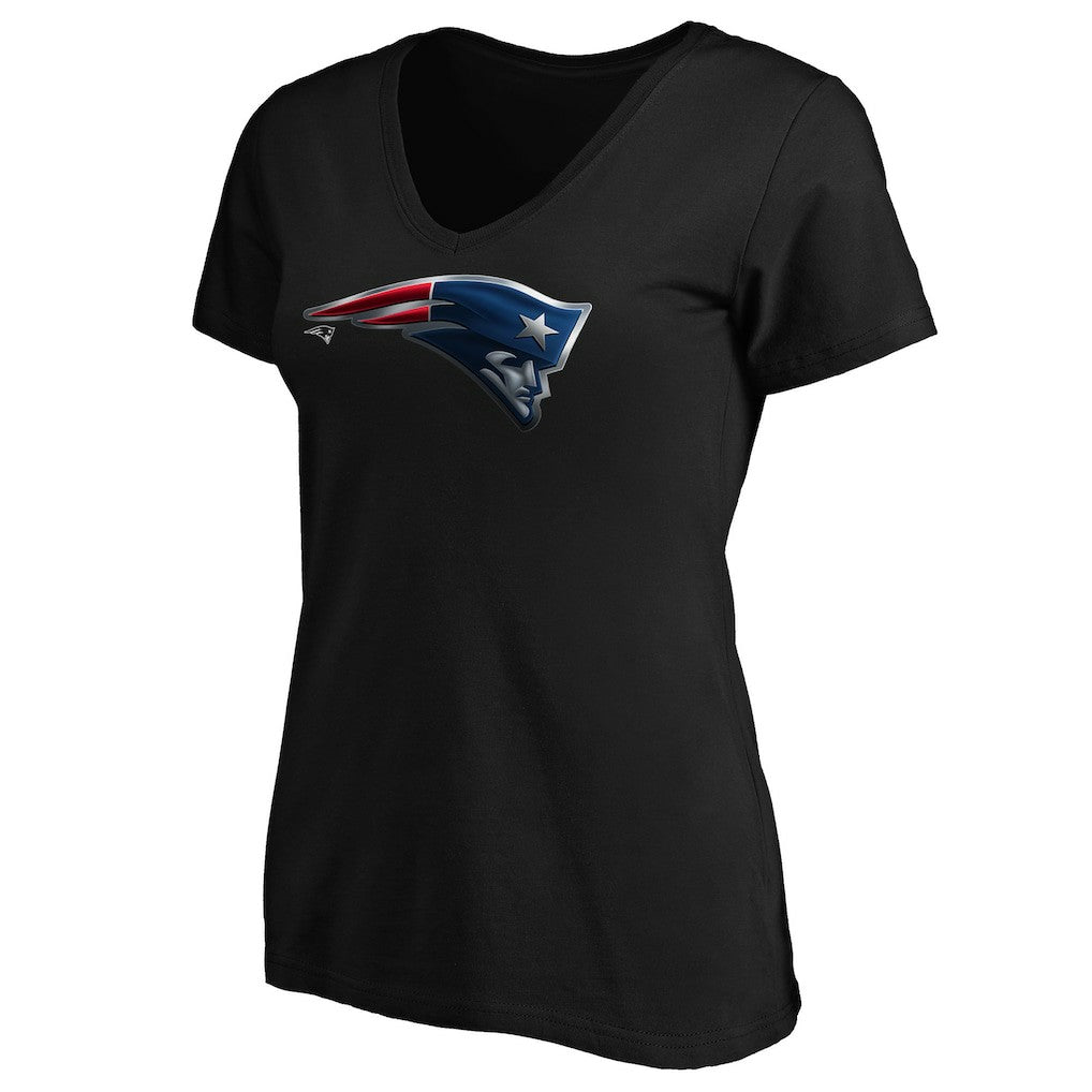 New England Patriots Women's Midnight Mascot Logo V-Neck T-Shirt - Black - NFL