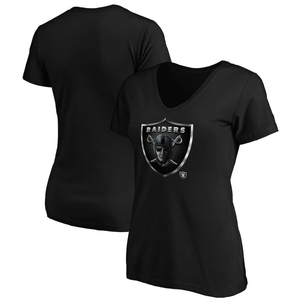 Las Vegas Raiders Women's Midnight Mascot Logo V-Neck T-Shirt - Black - NFL