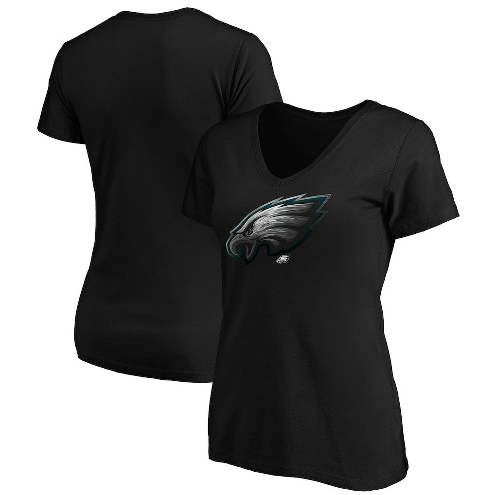 Philadelphia Eagles Women's Midnight Mascot Logo V-Neck T-Shirt - Black - NFL