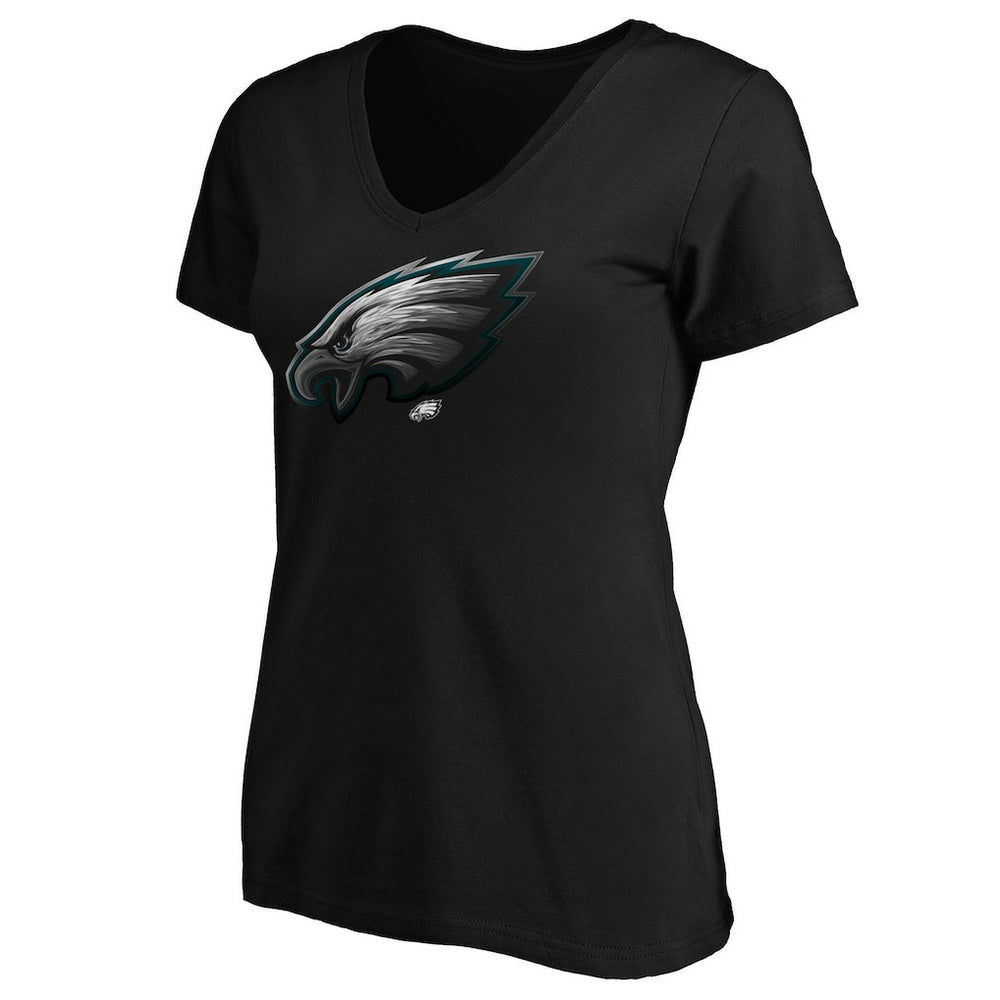 Philadelphia Eagles Women's Midnight Mascot Logo V-Neck T-Shirt - Black - NFL
