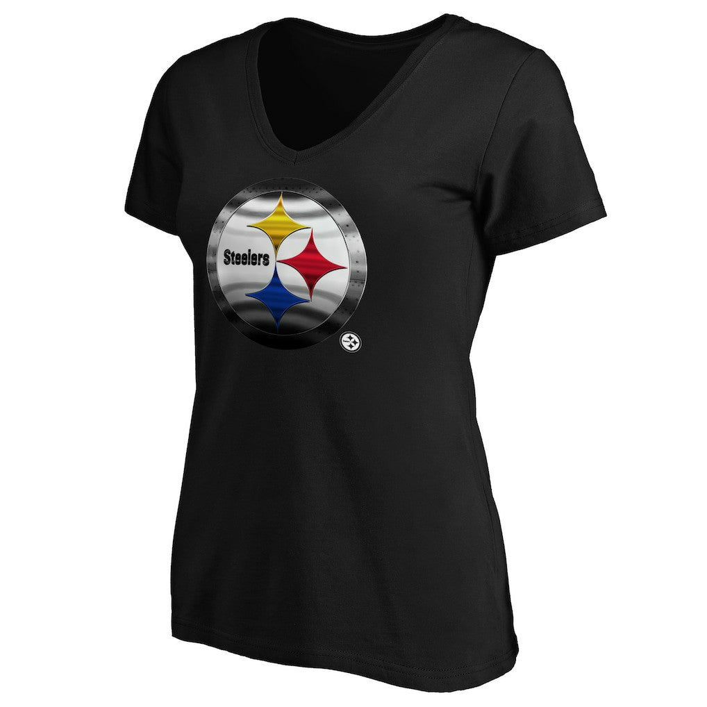 Pittsburgh Steelers Women's Midnight Mascot Logo V-Neck T-Shirt - Black - NFL
