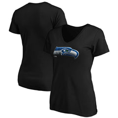 Seattle Seahawks Women's Midnight Mascot Logo V-Neck T-Shirt - Black - NFL