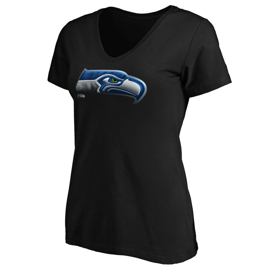 Seattle Seahawks Women's Midnight Mascot Logo V-Neck T-Shirt - Black - NFL