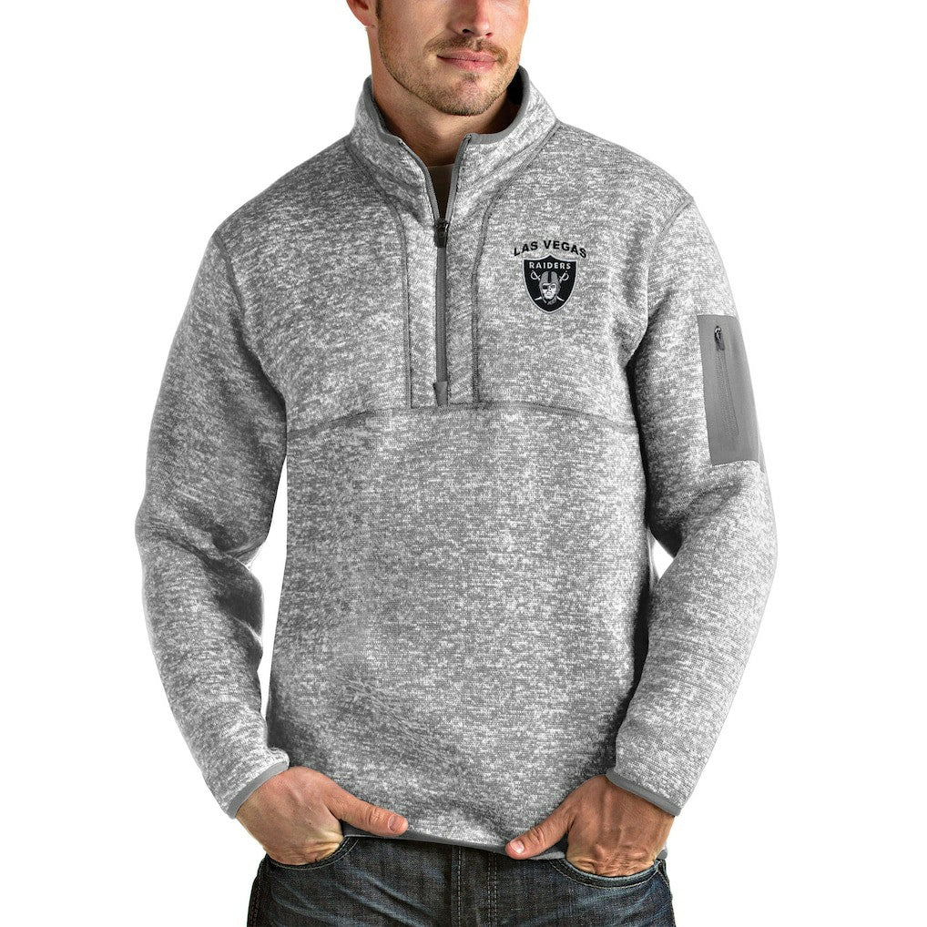 Las Vegas Raiders Antigua Fortune Quarter-Zip Pullover Jacket - Heather Gray - NFL