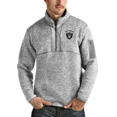Las Vegas Raiders Antigua Fortune Quarter-Zip Pullover Jacket - Heather Gray - NFL