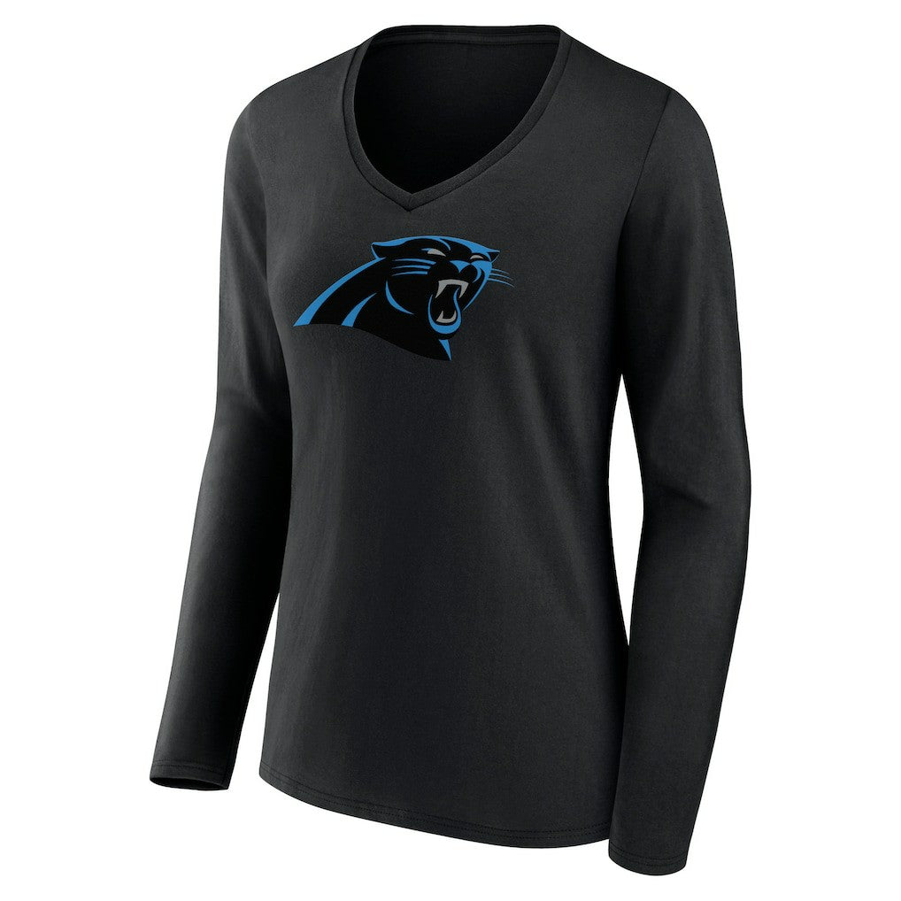 Carolina Panthers Women's Primary Team Logo Long Sleeve V-Neck T-Shirt - Black - NFL