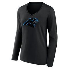 Carolina Panthers Women's Primary Team Logo Long Sleeve V-Neck T-Shirt - Black - NFL