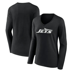New York Jets Women's Primary Team Logo Long Sleeve V-Neck T-Shirt - Black - NFL