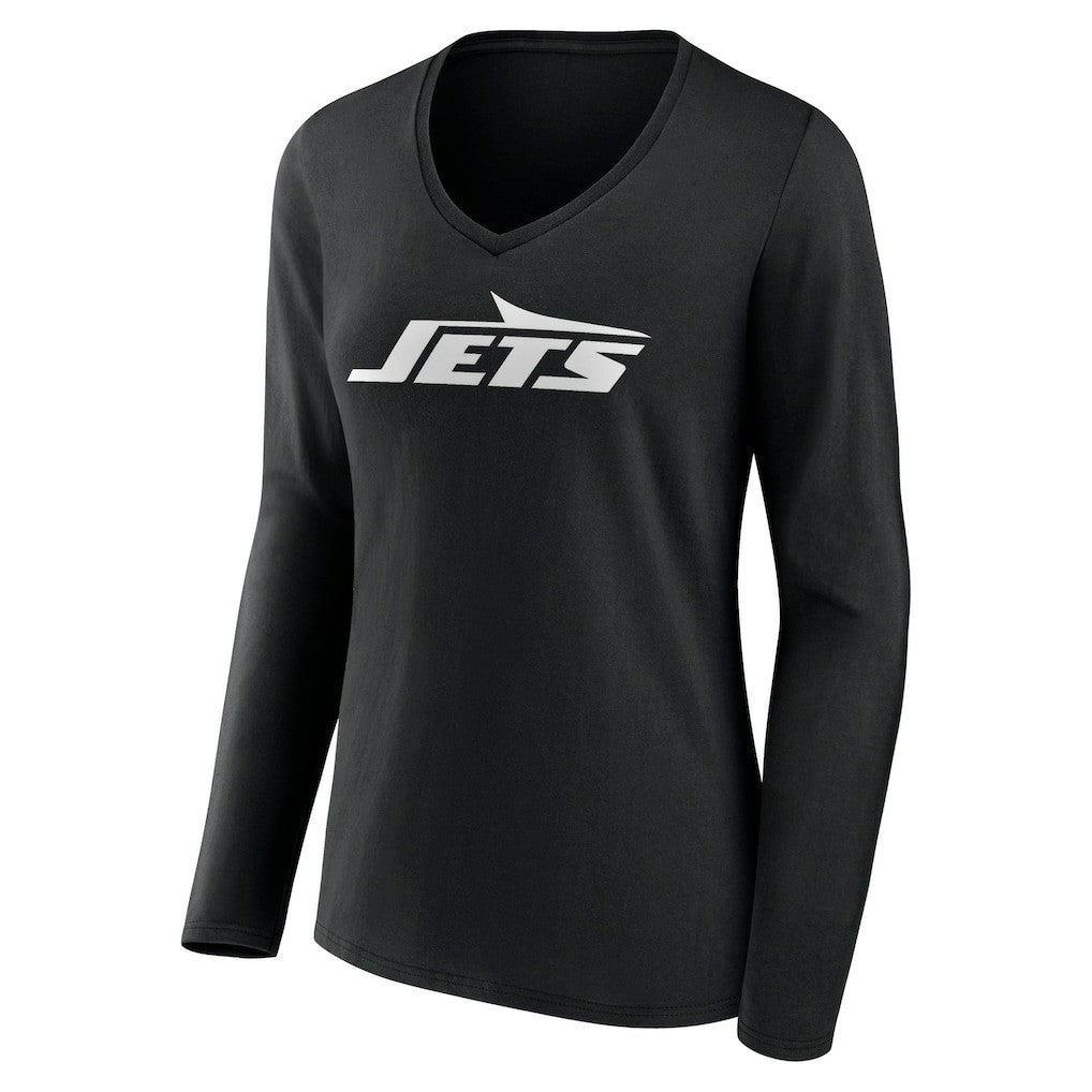 New York Jets Women's Primary Team Logo Long Sleeve V-Neck T-Shirt - Black - NFL
