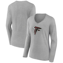 Atlanta Falcons Women's Primary Team Logo Long Sleeve V-Neck T-Shirt - Heather Gray - NFL