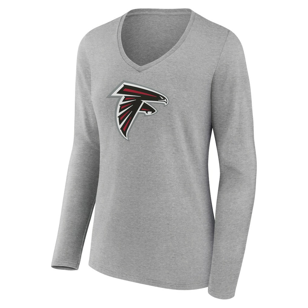 Atlanta Falcons Women's Primary Team Logo Long Sleeve V-Neck T-Shirt - Heather Gray - NFL