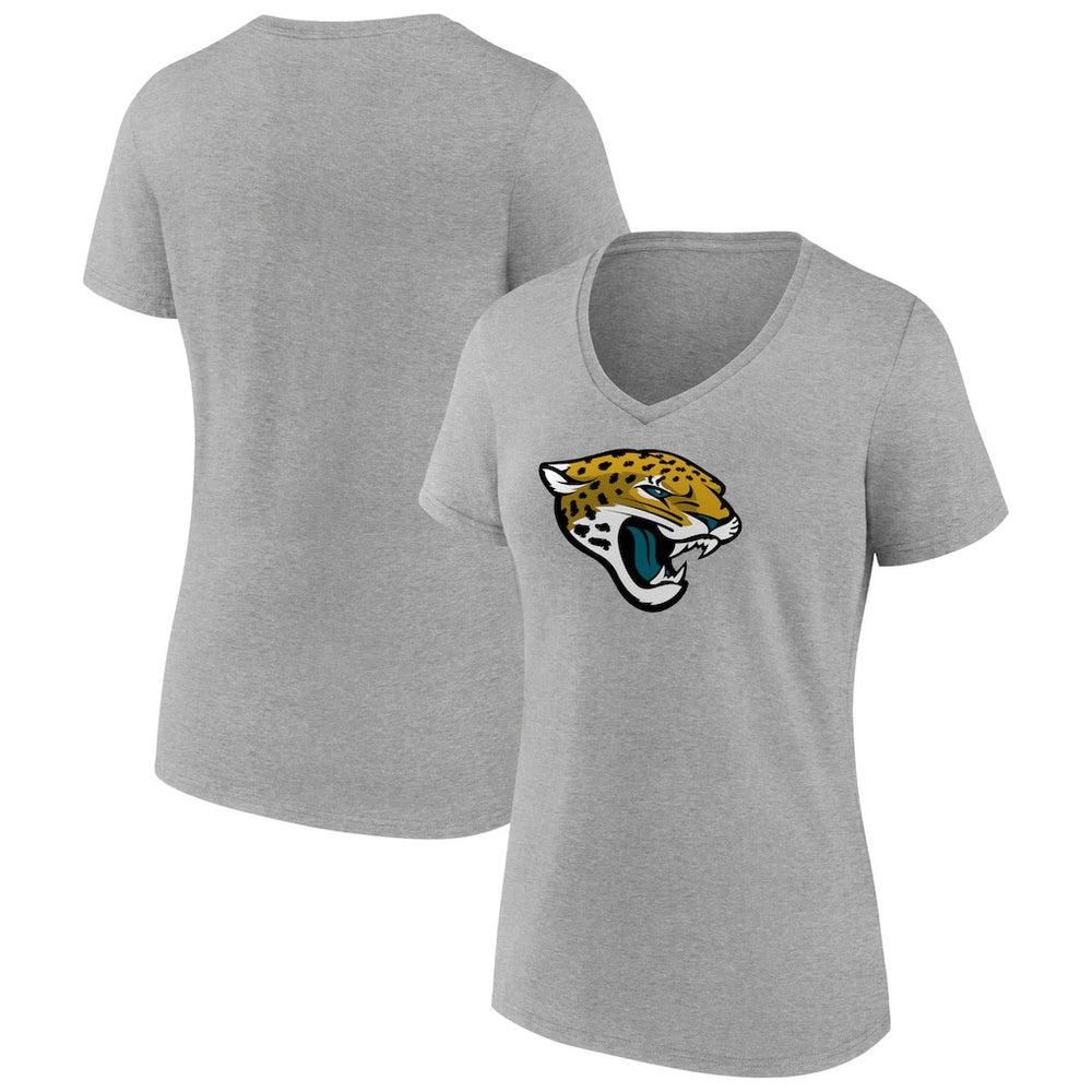 Jacksonville Jaguars Women's Primary Team Logo V-Neck T-Shirt - Heather Gray - NFL