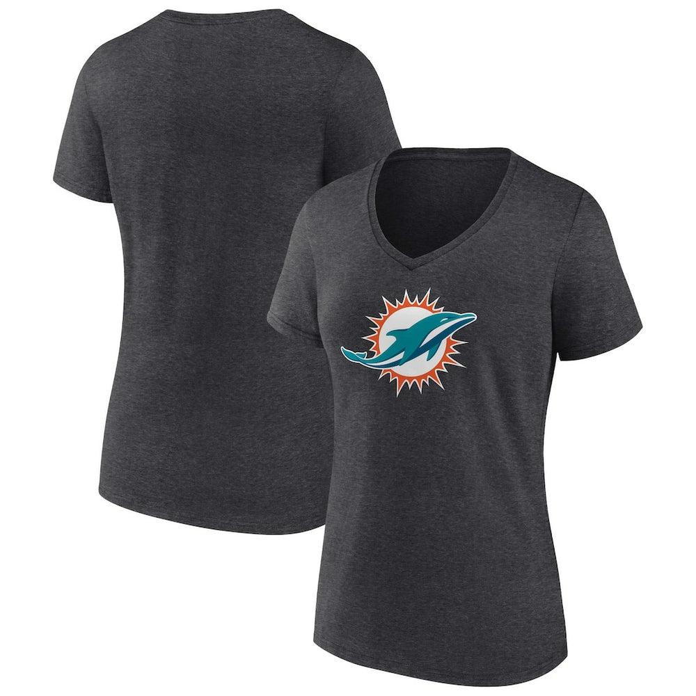 Miami Dolphins Women's Primary Team Logo V-Neck T-Shirt - Charcoal - NFL