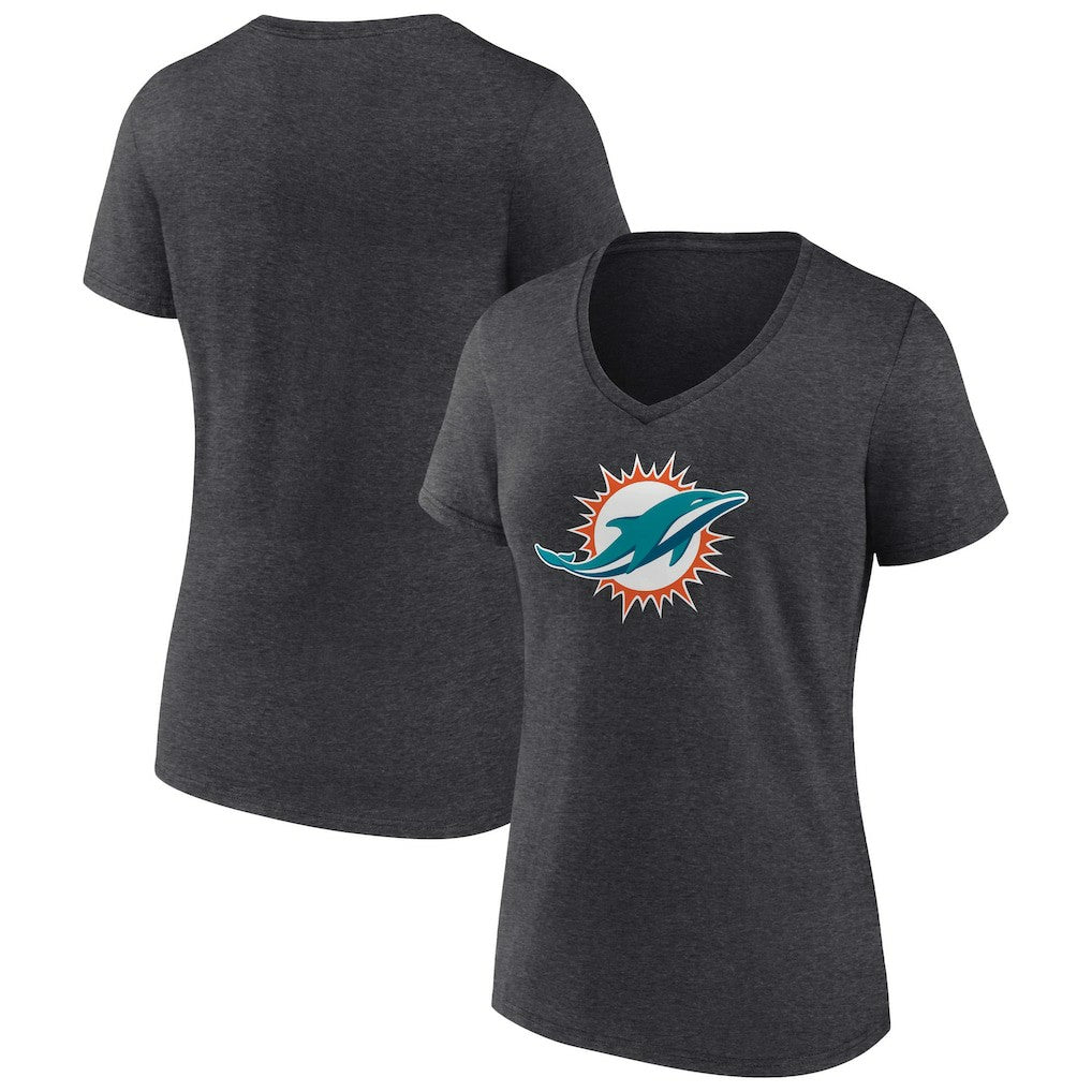 Miami Dolphins Women's Primary Team Logo V-Neck T-Shirt - Charcoal - NFL