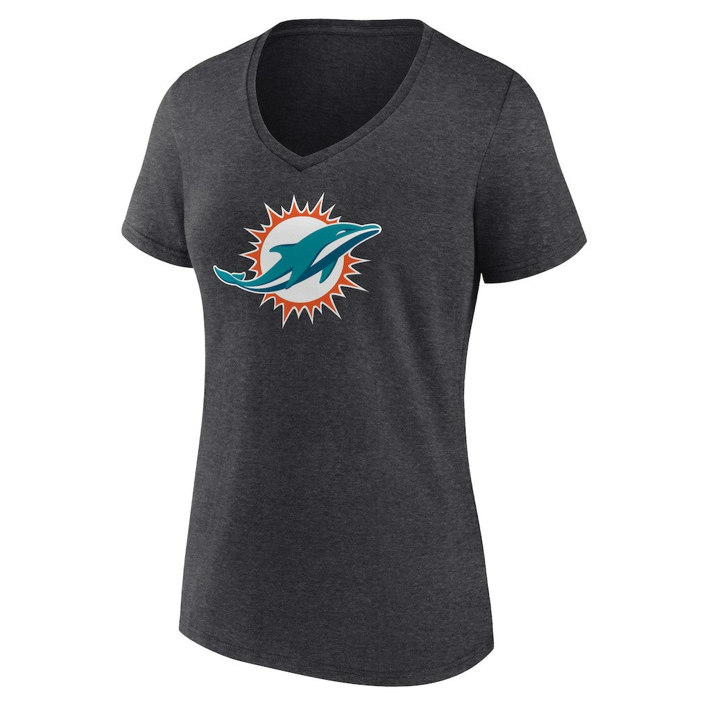 Miami Dolphins Women's Primary Team Logo V-Neck T-Shirt - Charcoal - NFL