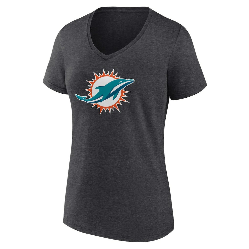 Miami Dolphins Women's Primary Team Logo V-Neck T-Shirt - Charcoal - NFL