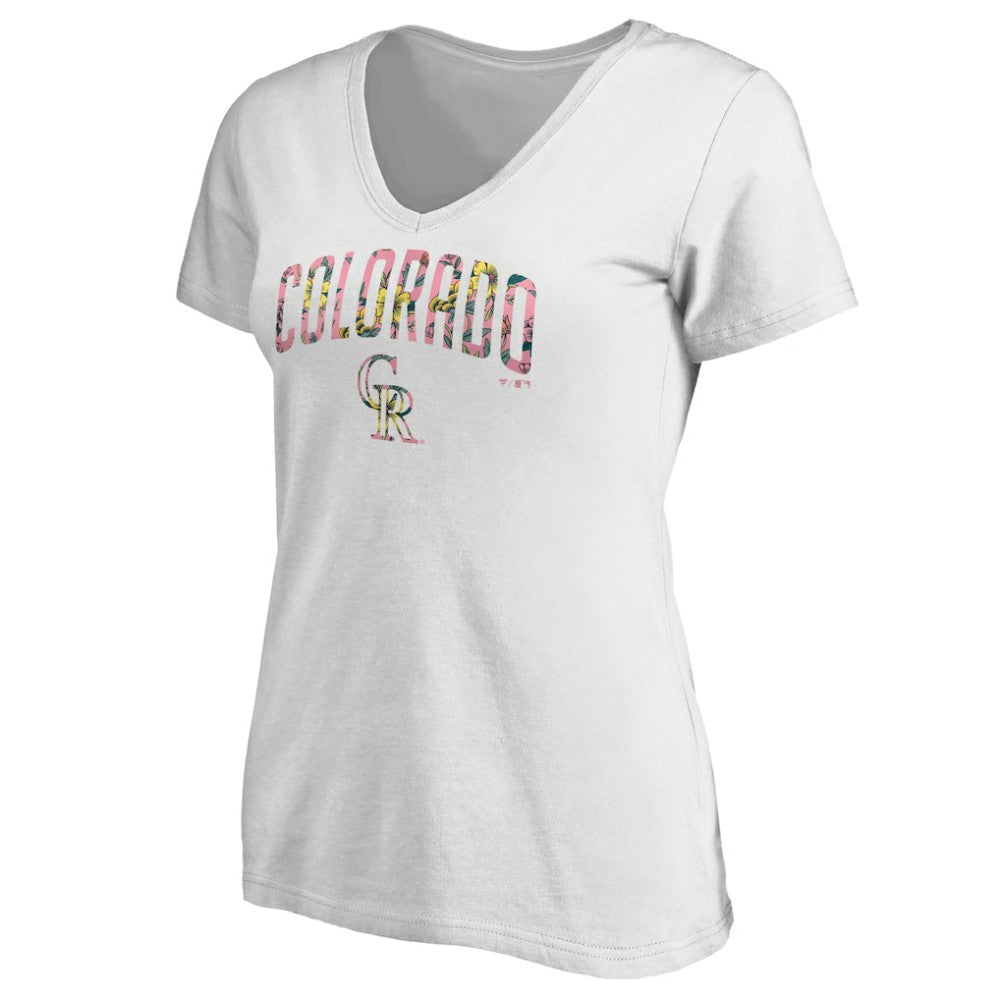 Colorado Rockies Women's Floral Arched Logo V-Neck T-Shirt Sale