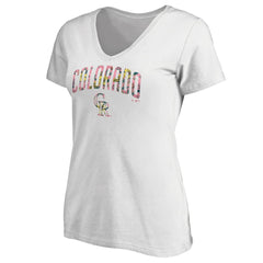 Colorado Rockies Women's Floral Arched Logo V-Neck T-Shirt Sale
