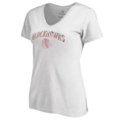 Chicago Blackhawks Women's Floral Arched V-Neck T-Shirt - White | NHL Lifestyle