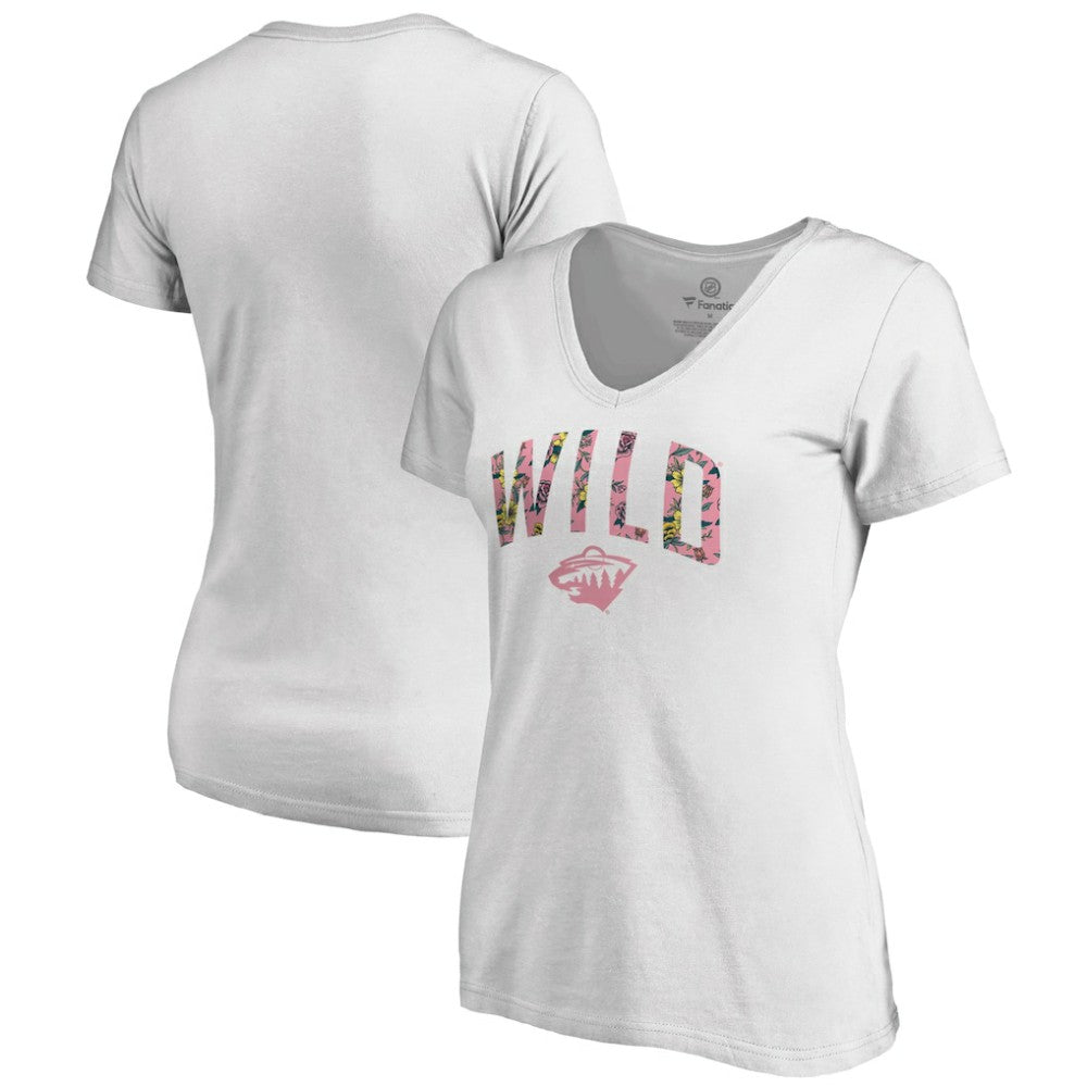Minnesota Wild Women's Floral Arched V-Neck T-Shirt - White | NHL Lifestyle