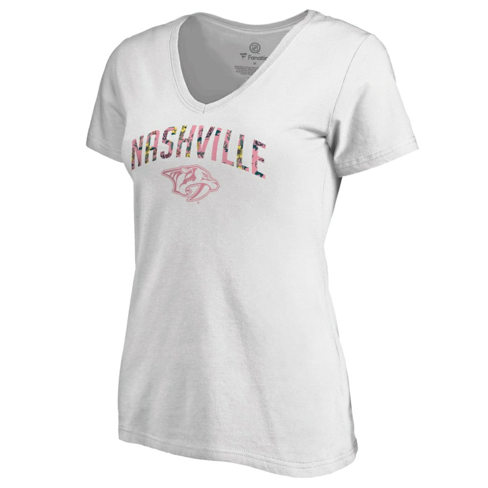 Nashville Predators Women's Floral Arched V-Neck T-Shirt - White | NHL on sale