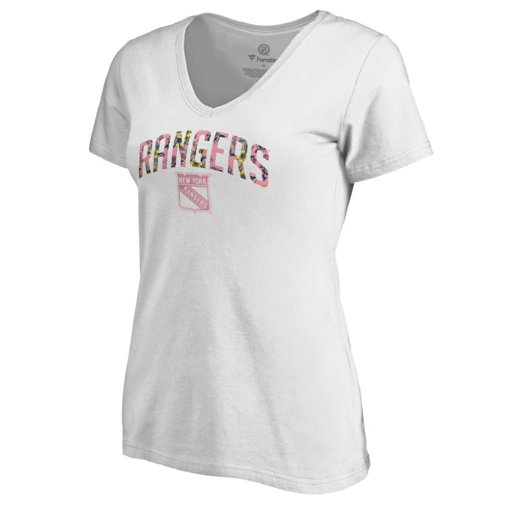 New York Rangers Women's Floral Arched V-Neck T-Shirt - White | NHL Clearance