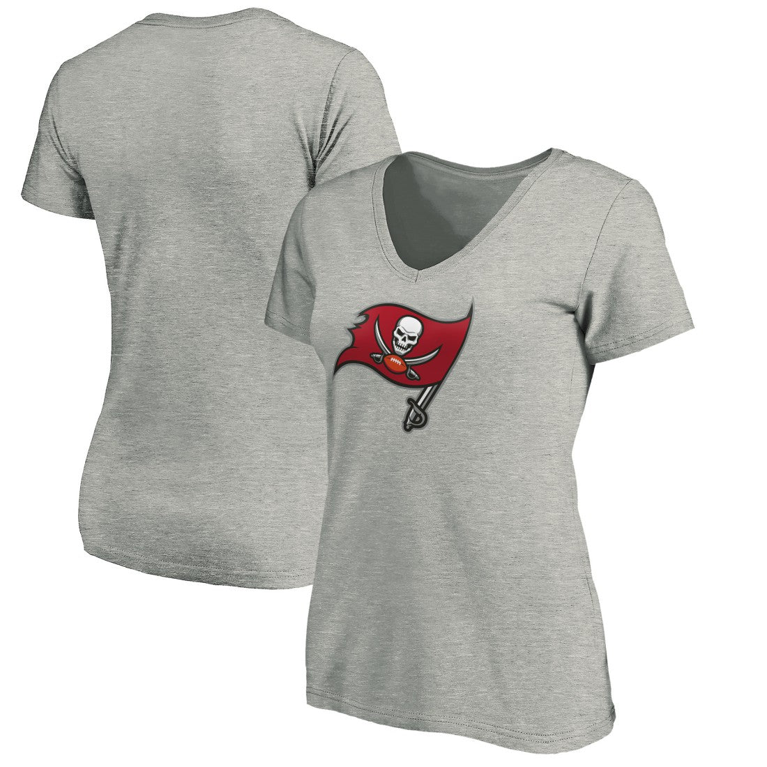 Tampa Bay Buccaneers Women's Primary Logo V-Neck T-Shirt - Heather Gray - NFL