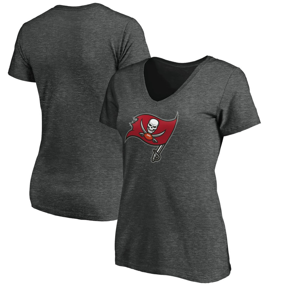 Tampa Bay Buccaneers Women's Primary Logo V-Neck T-Shirt - Heather Gray - NFL