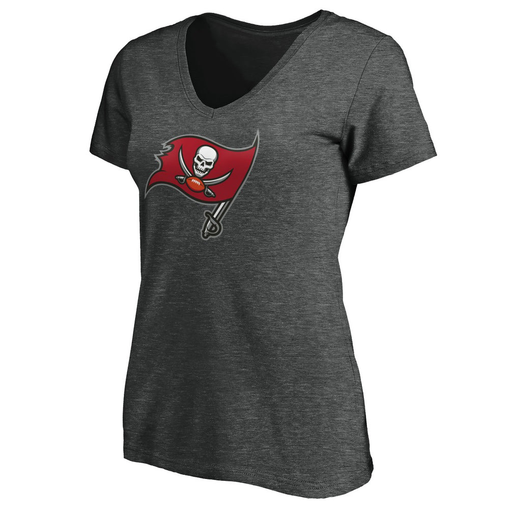 Tampa Bay Buccaneers Women's Primary Logo V-Neck T-Shirt - Heather Gray - NFL