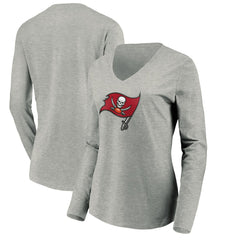 Tampa Bay Buccaneers Women's Primary Logo Long Sleeve V-Neck T-Shirt - Heather Gray - NFL
