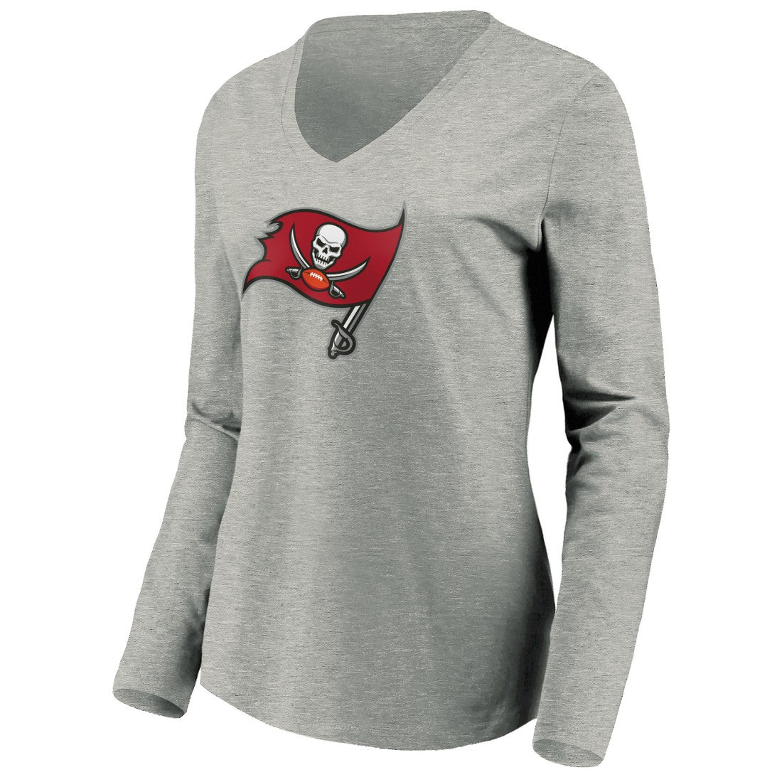 Tampa Bay Buccaneers Women's Primary Logo Long Sleeve V-Neck T-Shirt - Heather Gray - NFL