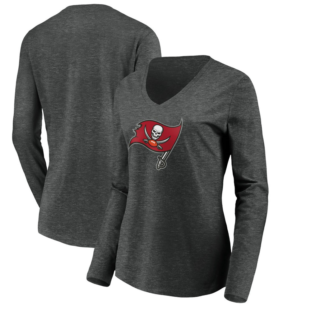 Tampa Bay Buccaneers Women's Primary Logo Long Sleeve V-Neck T-Shirt - Heather Gray - NFL